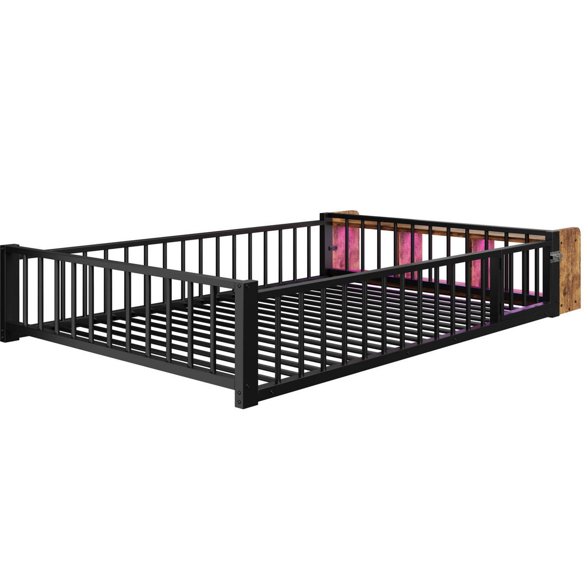 BETT mit Schutzgeländer und LED-Beleuchtung 140x200 cm Metall Schwarz - Schwarz, Metall (140/200cm) - Beauniv