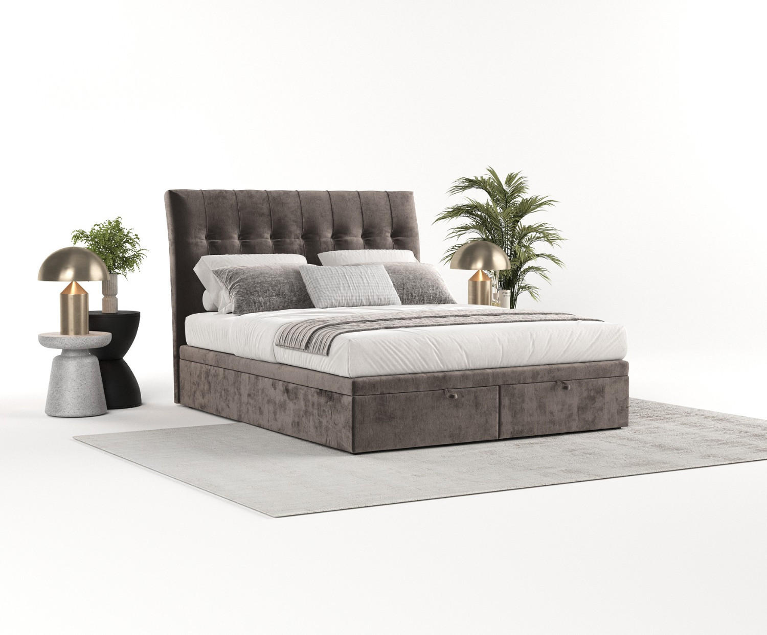 POLSTERBETT Kelsea mit Stauraum 160/200 cm Braun im Lotta Stoff - Schwarz/Braun, Holz/Holzwerkstoff (160/200cm) - AltaBeds