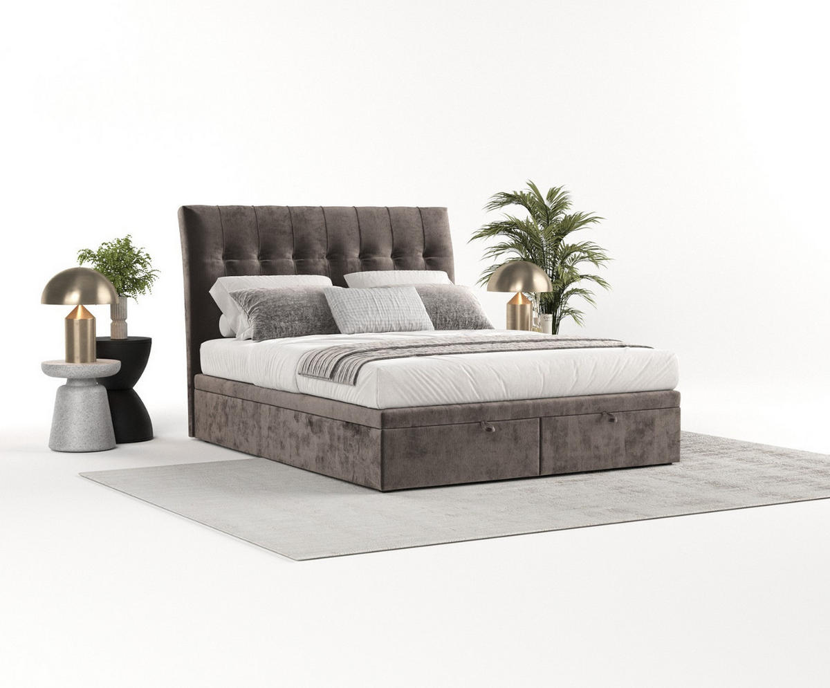 POLSTERBETT Kelsea mit Stauraum 140/200 cm Braun im Lotta Stoff - Schwarz/Braun, Holz/Holzwerkstoff (140/200cm) - AltaBeds