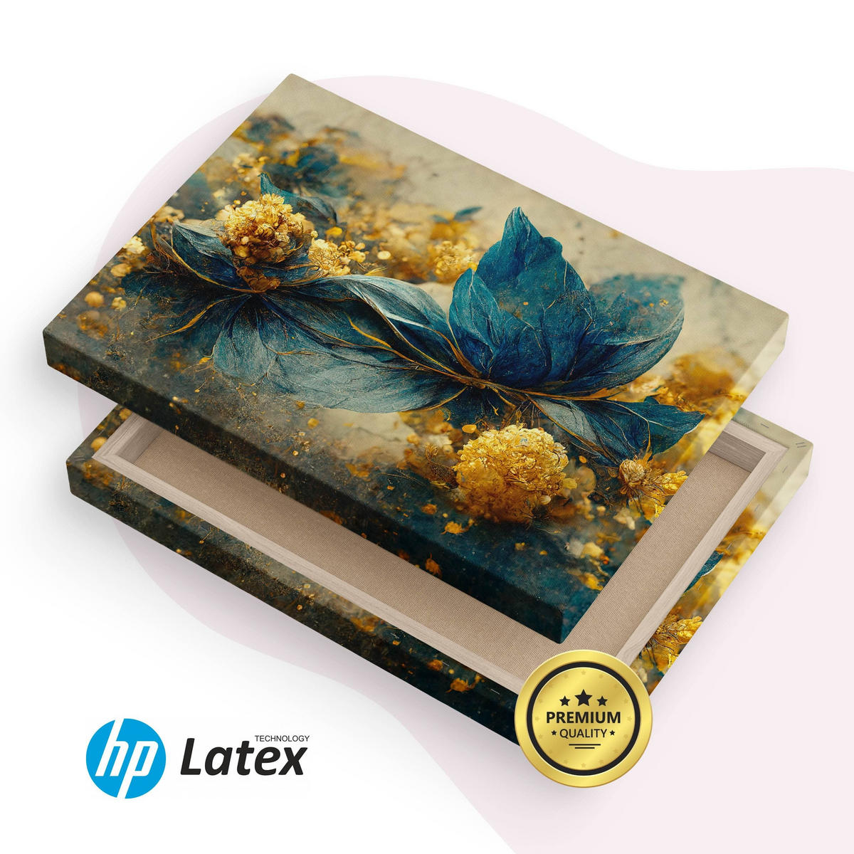 LEINWANDBILD Abstrakte Blumen Blätter 3D Glamour Stil 40cm x 30cm - Türkis/Blau, Textil (40/30cm) - Muralo