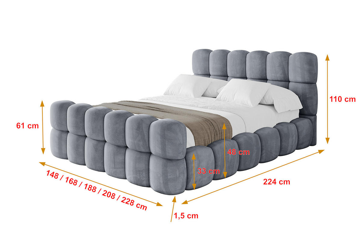 POLSTERBETT mit Bettkasten, Fußteil und Lattenrost, Bett mit Matratze H3/H4 - LEYA-Z 120x200 Grau - Grau, Holzwerkstoff/Textil (120/200cm) - ALTDECOR