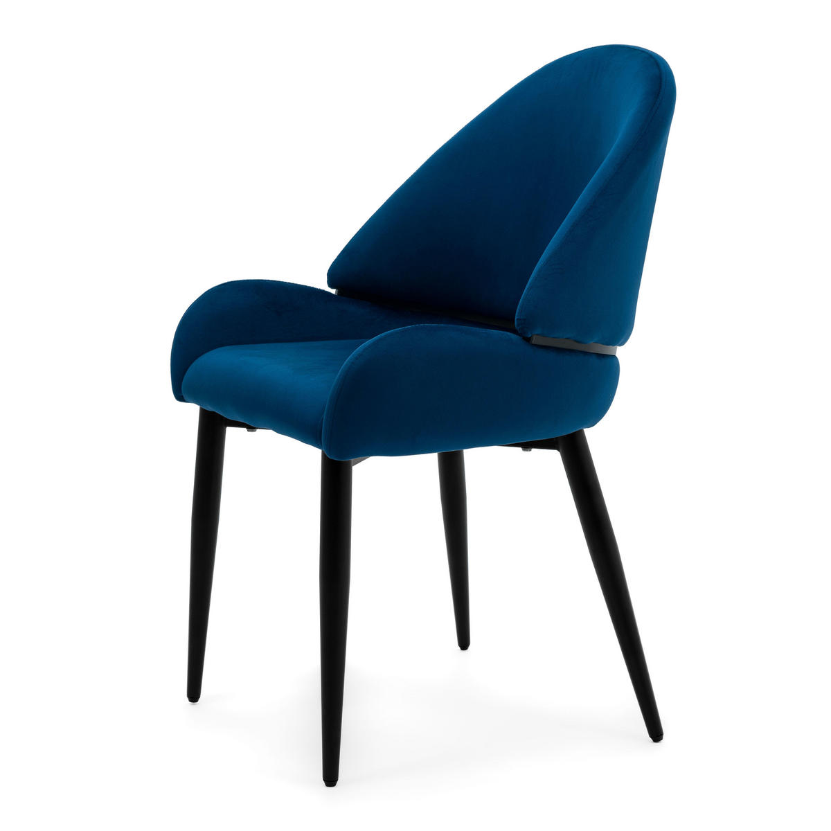 STUHL BERGAMO gepolsterter mit Steppung - dunkelblau - Samt Velour - Blau/Schwarz, Textil/Metall (56/91/61cm) - NEW HOME
