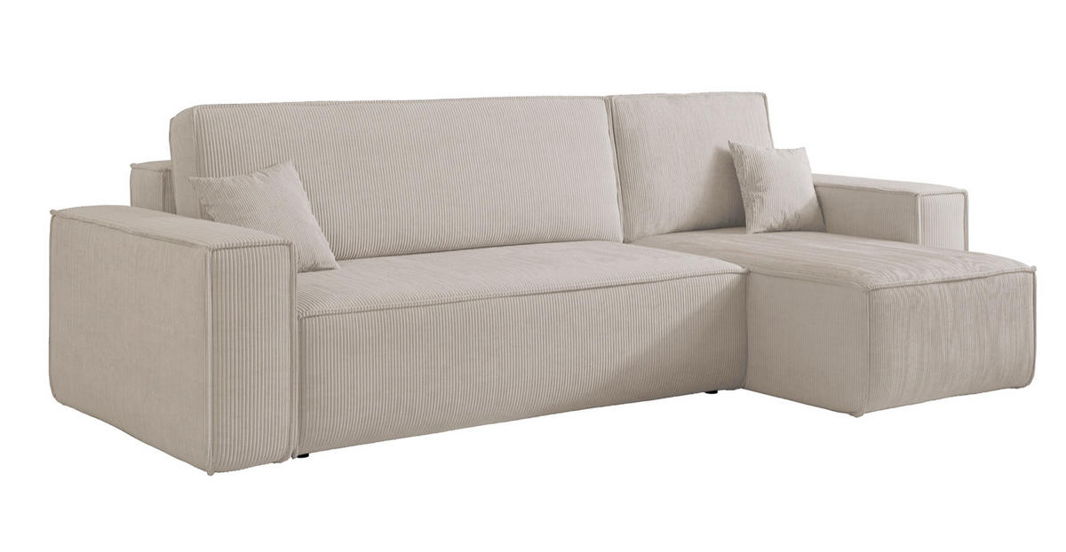 ECKSOFA Scarlo Hellbeige Cordbezug - Ecru/Schwarz, Kunststoff/Textil (244/145cm) - Selsey