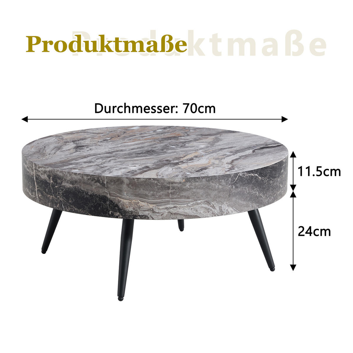 RUNDER COUCHTISCH Marmor-Optik - Grau, Metall (70/70/35.5cm)