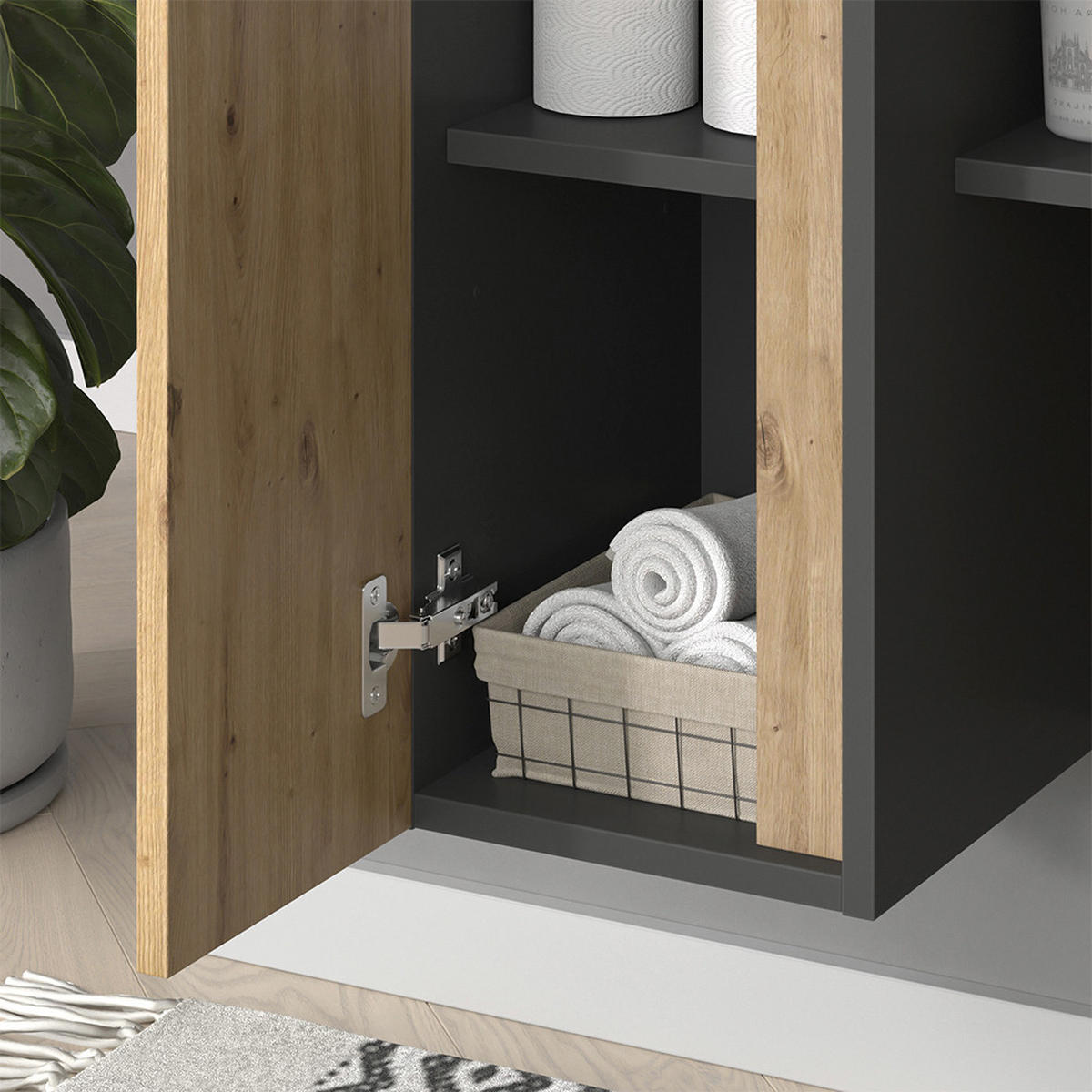 BADSCHRANK Edelin Anthrazit/Artisan 35 x 120 cm mit 4 Ablagefächern - Anthrazit/Eiche Artisan, Holzwerkstoff (35/120/32cm) - Vicco