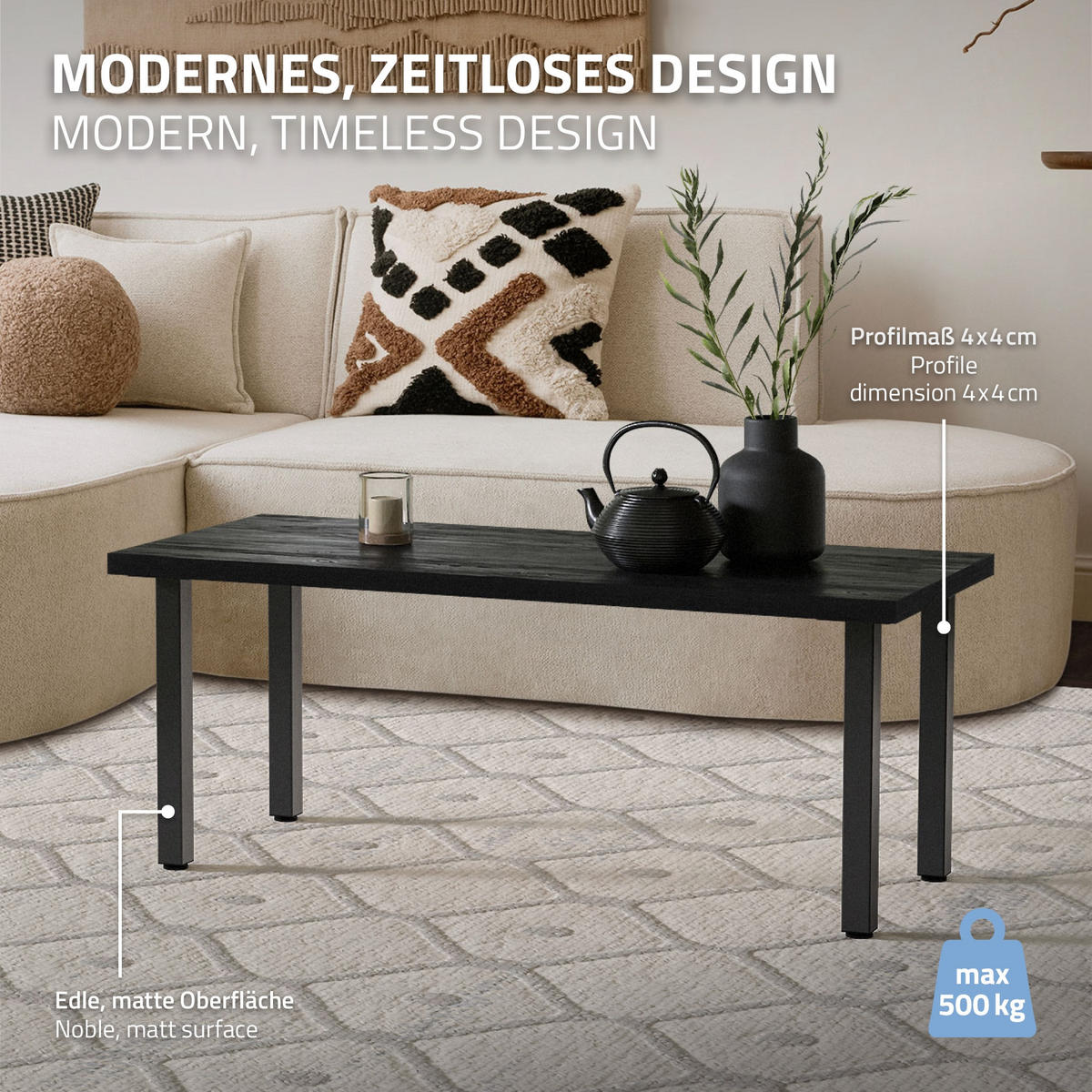 TISCHBEINE 4er Set I-Design H:42 cm Industrial 4x4 cm - Dunkelgrau, Metall (10/42/10cm) - ML-DESIGN