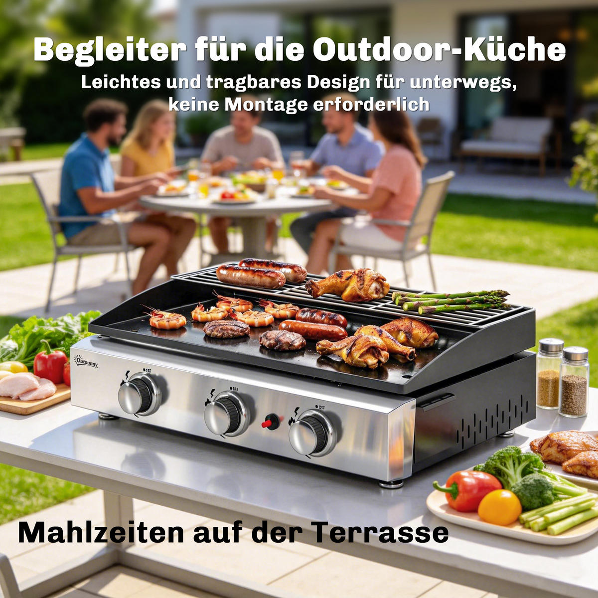 GASGRILL Stahl Edelstahl Schwarz - Schwarz, Metall (44/21/62cm) - Outsunny