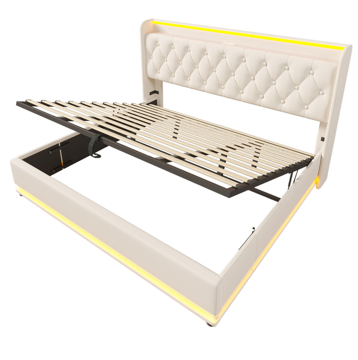 POLSTERBETT mit LED-Beleuchtung 180/200 cm mit Bettkasten & USB-C, Weiß - Weiß, Kunststoff (180/200cm) - BEAOK