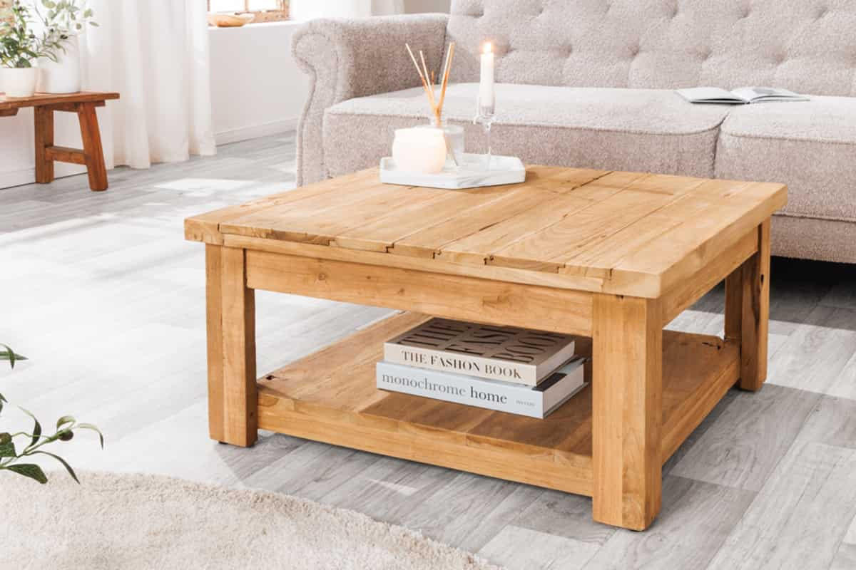 COUCHTISCH JAVA Teakholz quadratisch Natur 70cm - Schwarz/Braun, Holz (70/70/32cm) - riess-ambiente