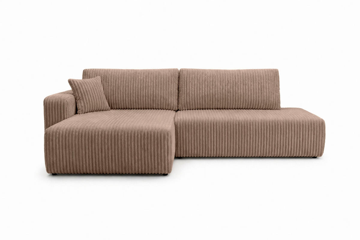 ECKSOFA Mit Schlaffunktion Und Bettkasten, Cordstoff Tilia, Braun, Links, OPEN XL - Braun, Holz (262/145cm) - Kaiser Möbel