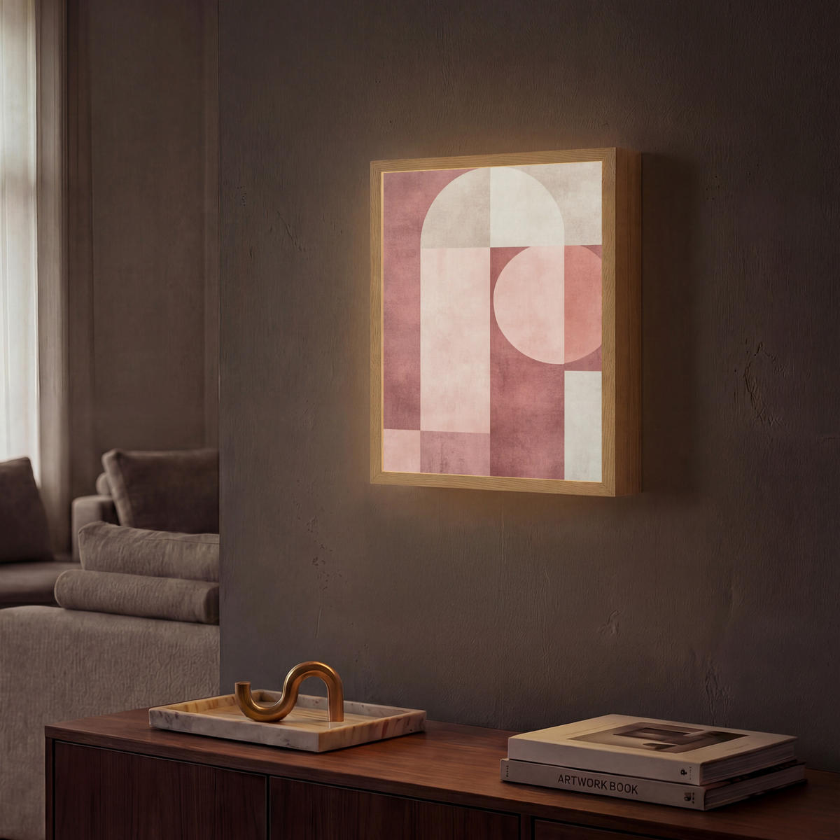 WANDLEUCHTE MIT AKKU Figuren - Abstrakt - Rosa 30x40 cm - Altrosa, Holzwerkstoff (30/40/8cm) - OnlyWow