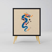 SIDEBOARD MYTHOLOGICAL CREATURES, Schwarz, 57,5x42x75,5 cm, Goldfarbene Metallfüße - Goldfarben/Multicolor, Holzwerkstoff/Metall (57.5/75.5/42cm) - SpaceRebels