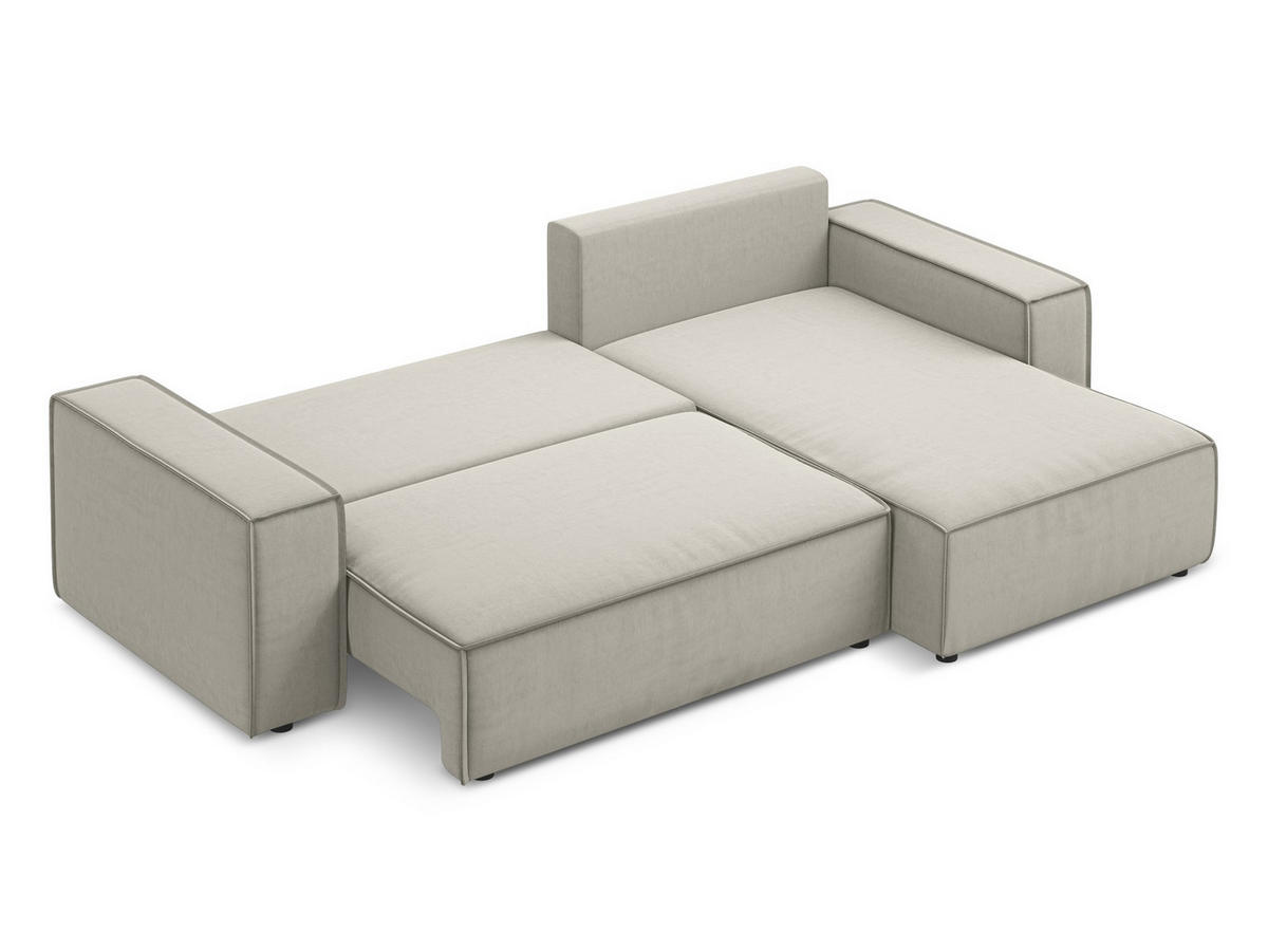 ECKSOFA mit Schlaffunktion Samt Stoff Creme - Perlmutt/Creme, Kunststoff/Textil (290/185cm) - Makamii