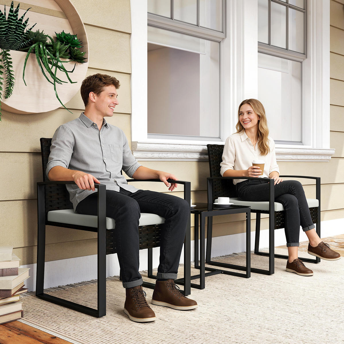 BISTROSET 3-teilig DE-06768 mit Couchtisch Cremeweiß - Creme, Kunststoff/Metall - ComfortXL