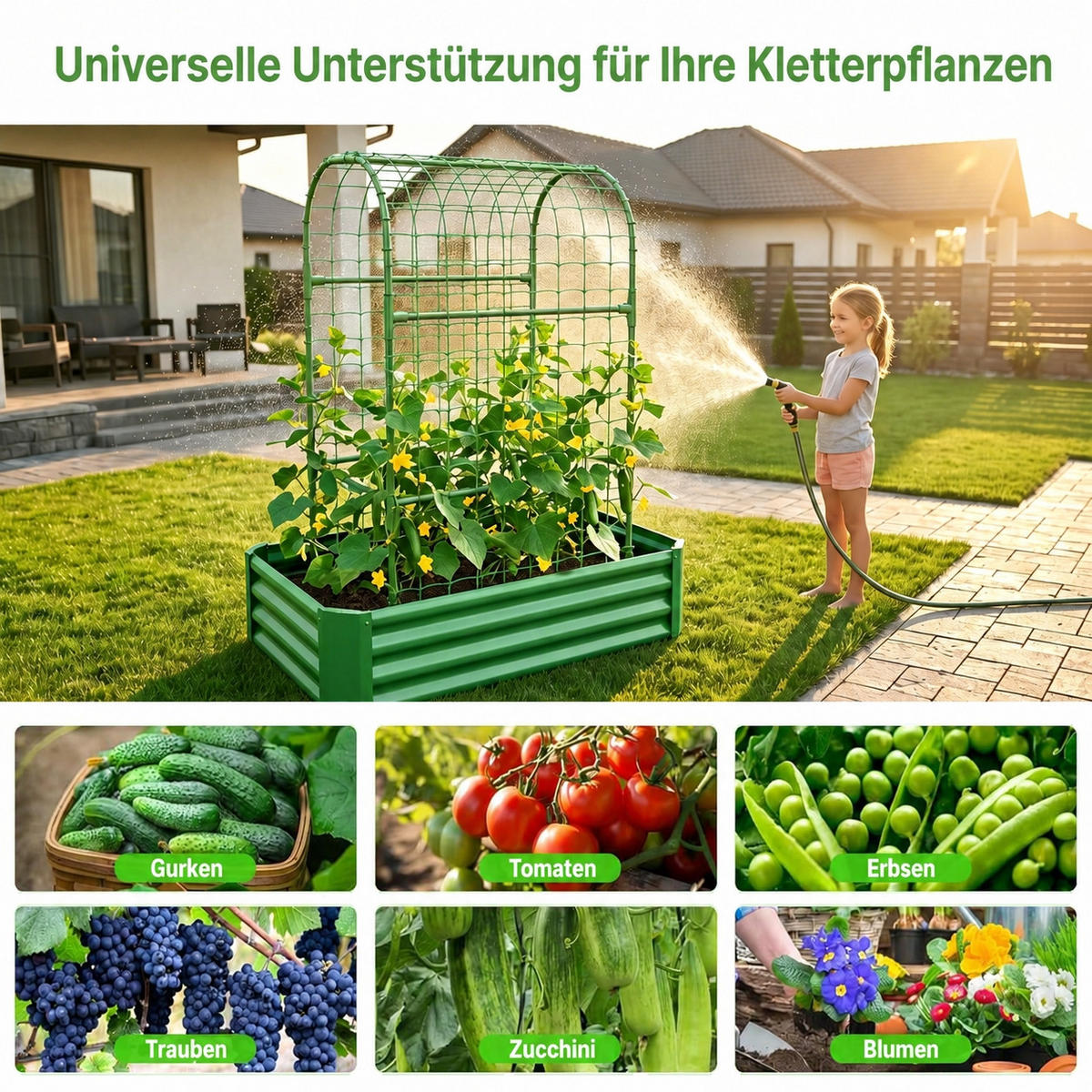HOCHBEET 120/60/150 cm Grün Metall mit Gitter - Grün, Metall (60/150/120cm) - Oxeza