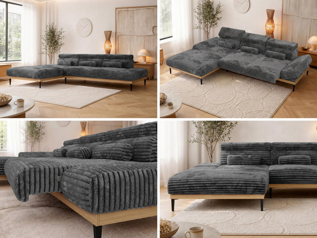 ROHOVÁ SEDAČKA PAVERO L - Sivá Manšester - Vľavo - čierna/sivá, kov/textil (205/316cm) - MKS
