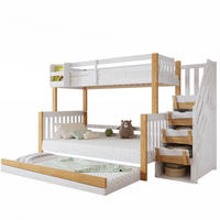 ETAGENBETT 90/120/200 cm mit Rollbett und Stauraumtreppe in Weiß/Natur - Weiß, Holz (90/200cm) - Flora Grace