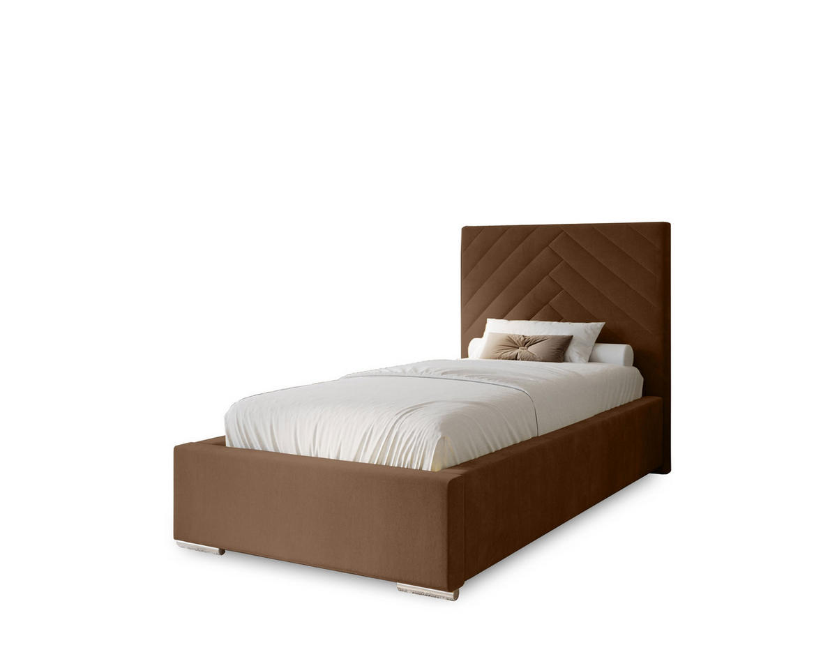POLSTERBETT Aura 80x200 cm, Einzelbett mit Bettkasten und Lattenrost aus Holz, Velourstoff: Dunkelbraun - Dunkelbraun, Holz/Kunststoff (80/200cm) - Marpur