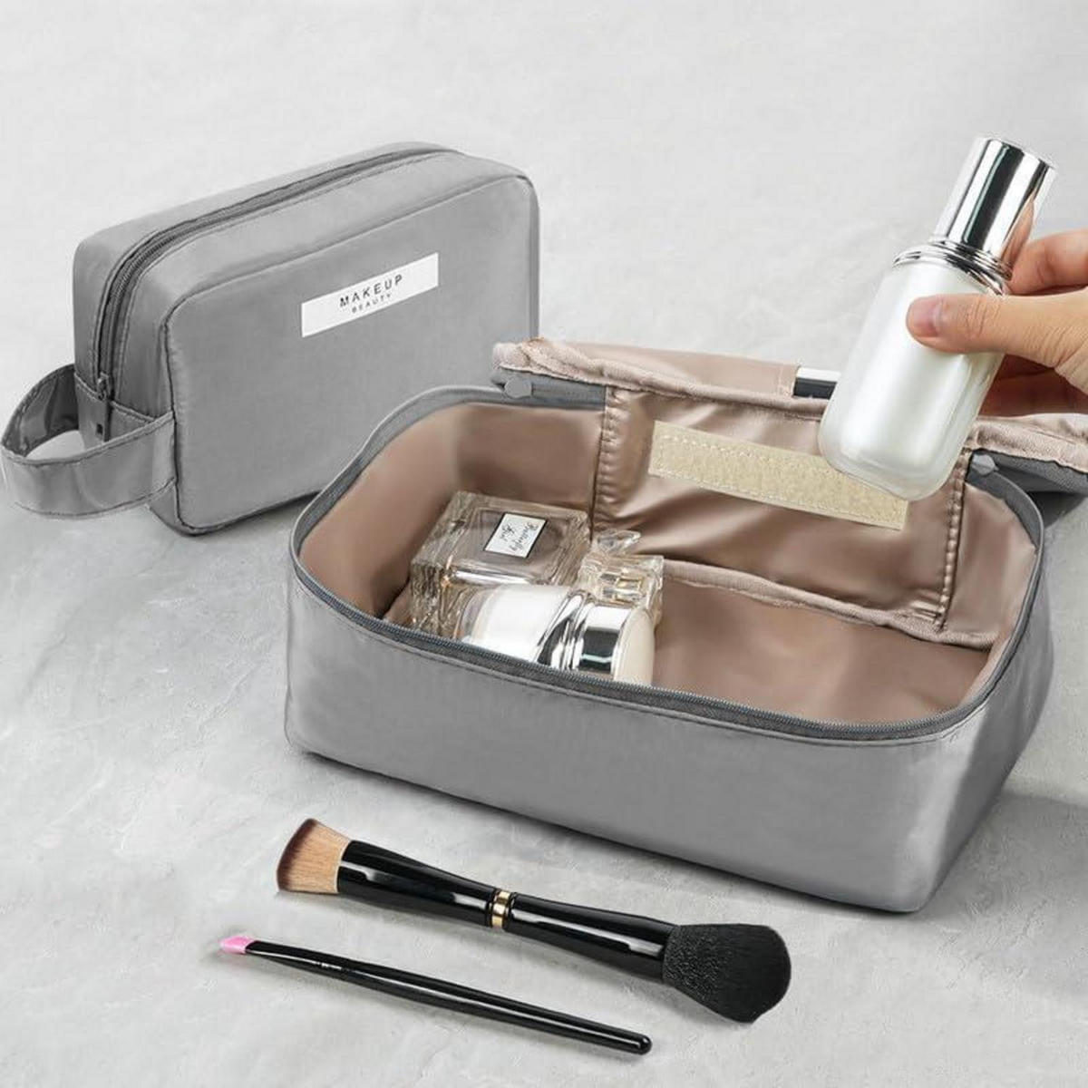 KULTURBEUTEL 2-teiliges Set Grau - Grau, Textil (21/2.5/30cm)