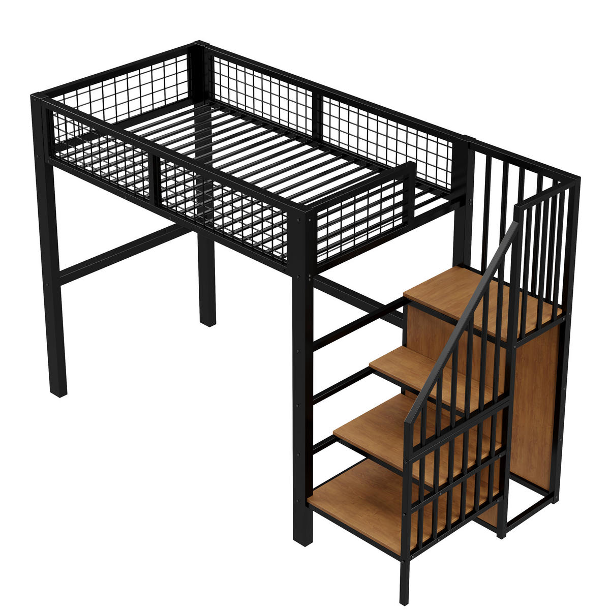 HOCHBETT 90/200 cm DE-01558, in Schwarz, mit Leiter, Aufbewahrungsregal und Kleiderschrank - Schwarz, Metall (90/200cm) - ComfortXL