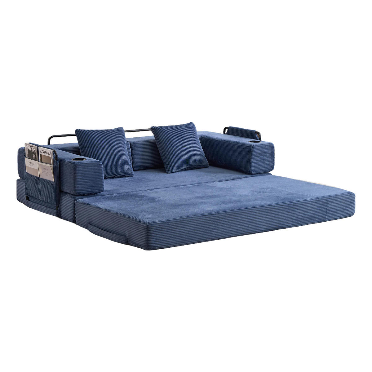 SCHLAFSOFA DE-33515 faltbar mit Becherhalter Dunkelblau - Dunkelblau, Textil (185/60/92.5cm) - ComfortXL