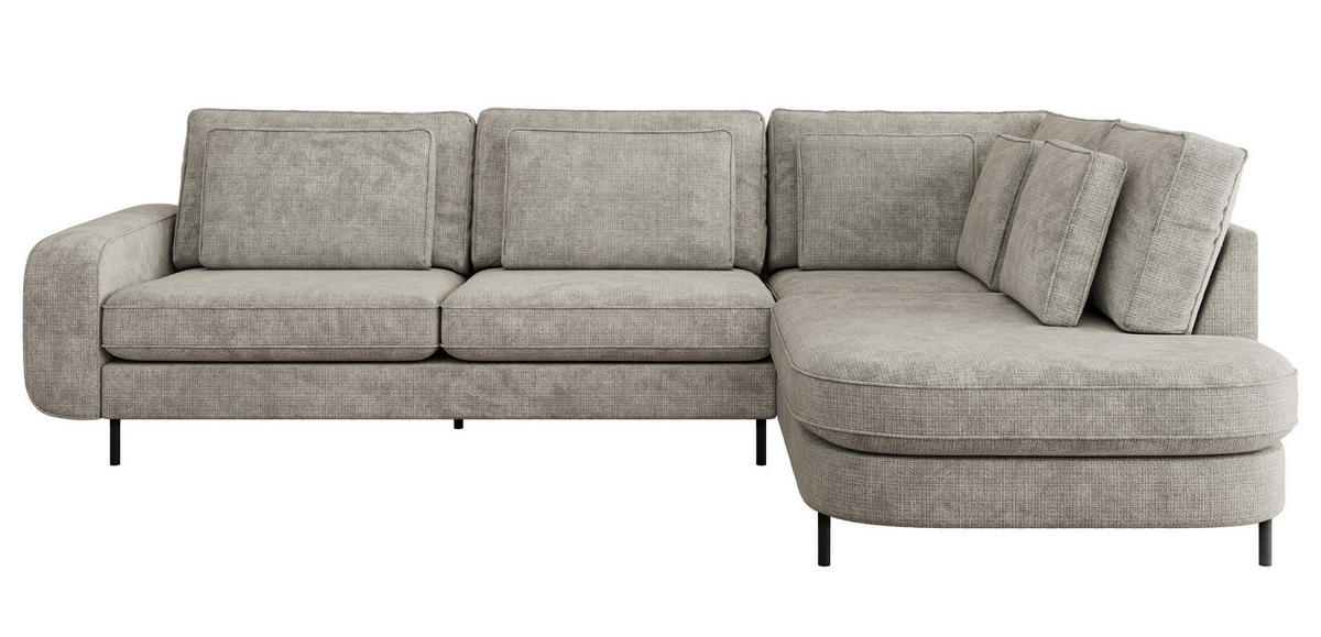 ROHOVÁ SEDAČKA CALENO L - Světle šedá hladký senil - Levá Strana - černá/světle šedá, kov/textil (317/225cm) - MKS