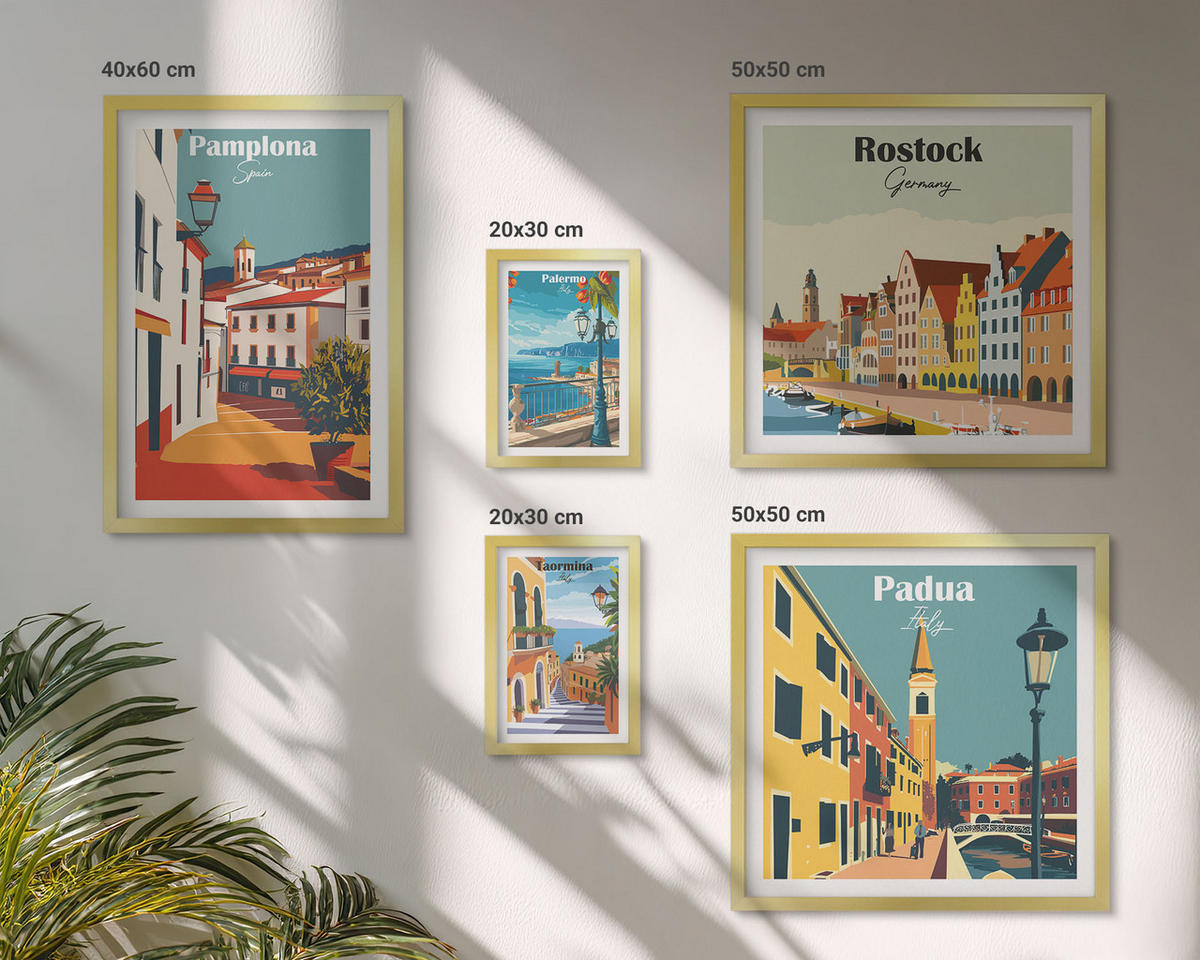 WANDBILDER 5er Set - 50x50 cm & 20x30 cm & 40x60 cm Goldrahmen - Architektur der Küstenstädte - Goldfarben, Kunststoff (40/60cm) - ArtPrintCave
