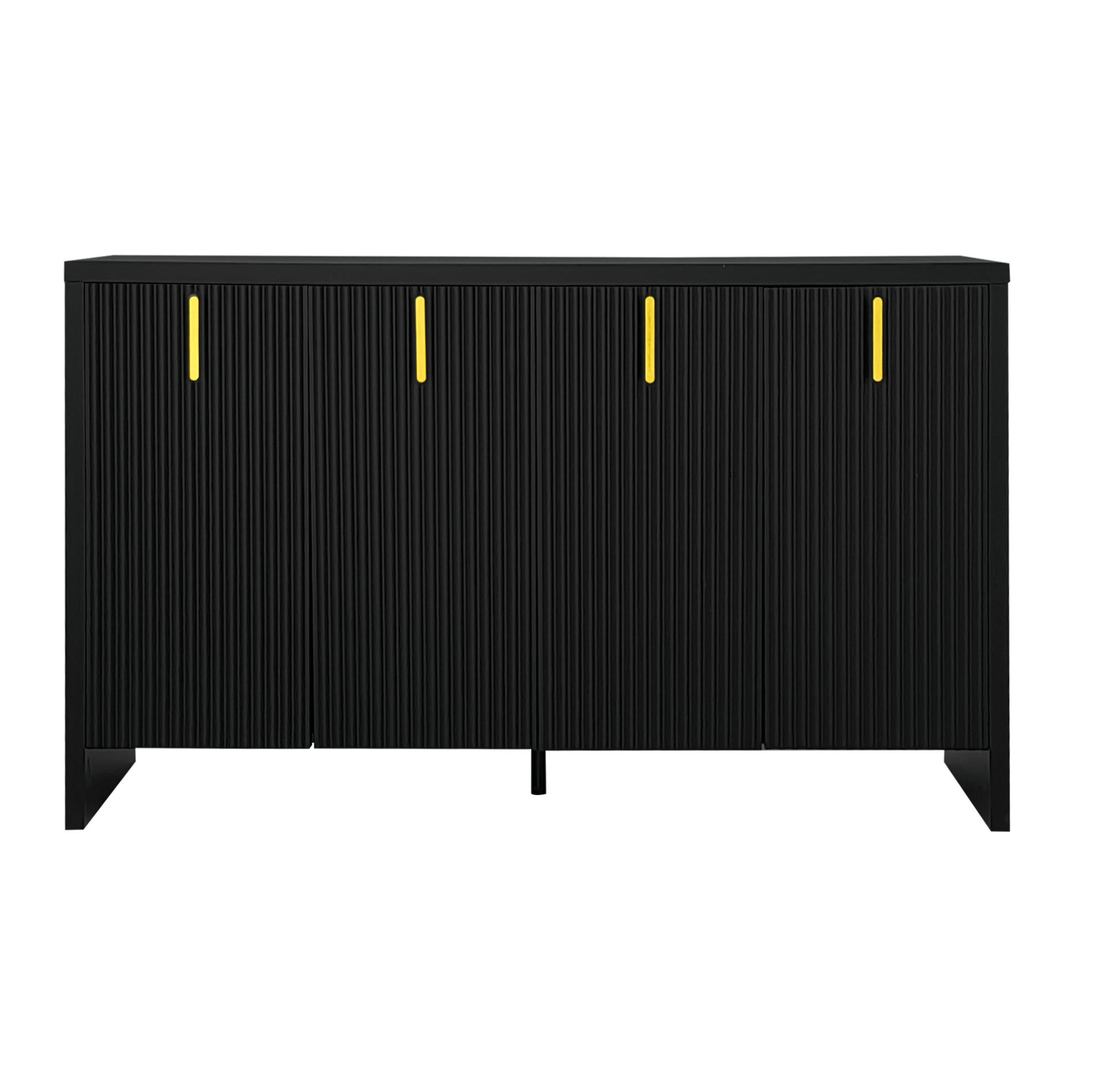 SIDEBOARD 140/38/80 cm mit 4 Türen in Schwarz und goldfarbenen Griffen - Schwarz, Holzwerkstoff (140/38/80cm) - BEAOK