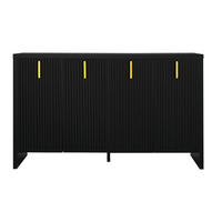 SIDEBOARD 140/38/80 cm mit 4 Türen in Schwarz und goldfarbenen Griffen - Schwarz, Holzwerkstoff (140/38/80cm) - BEAOK