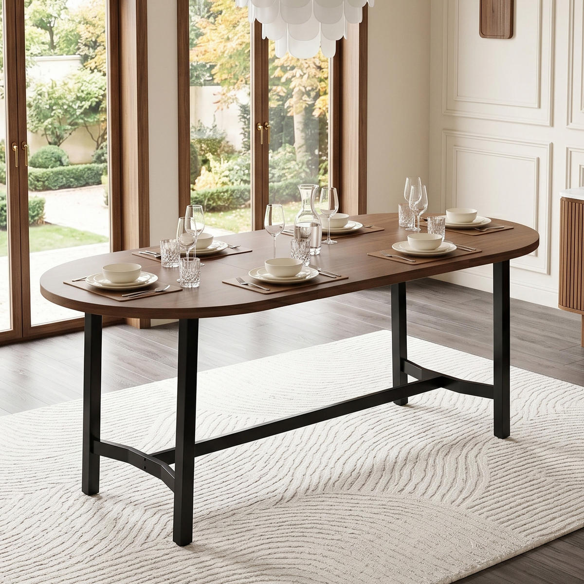 ESSTISCH 180x80cm Walnuss Abgerundete Ecken Eisenbeine - Walnussfarben, Metall (80/180/75cm) - FLIEKS