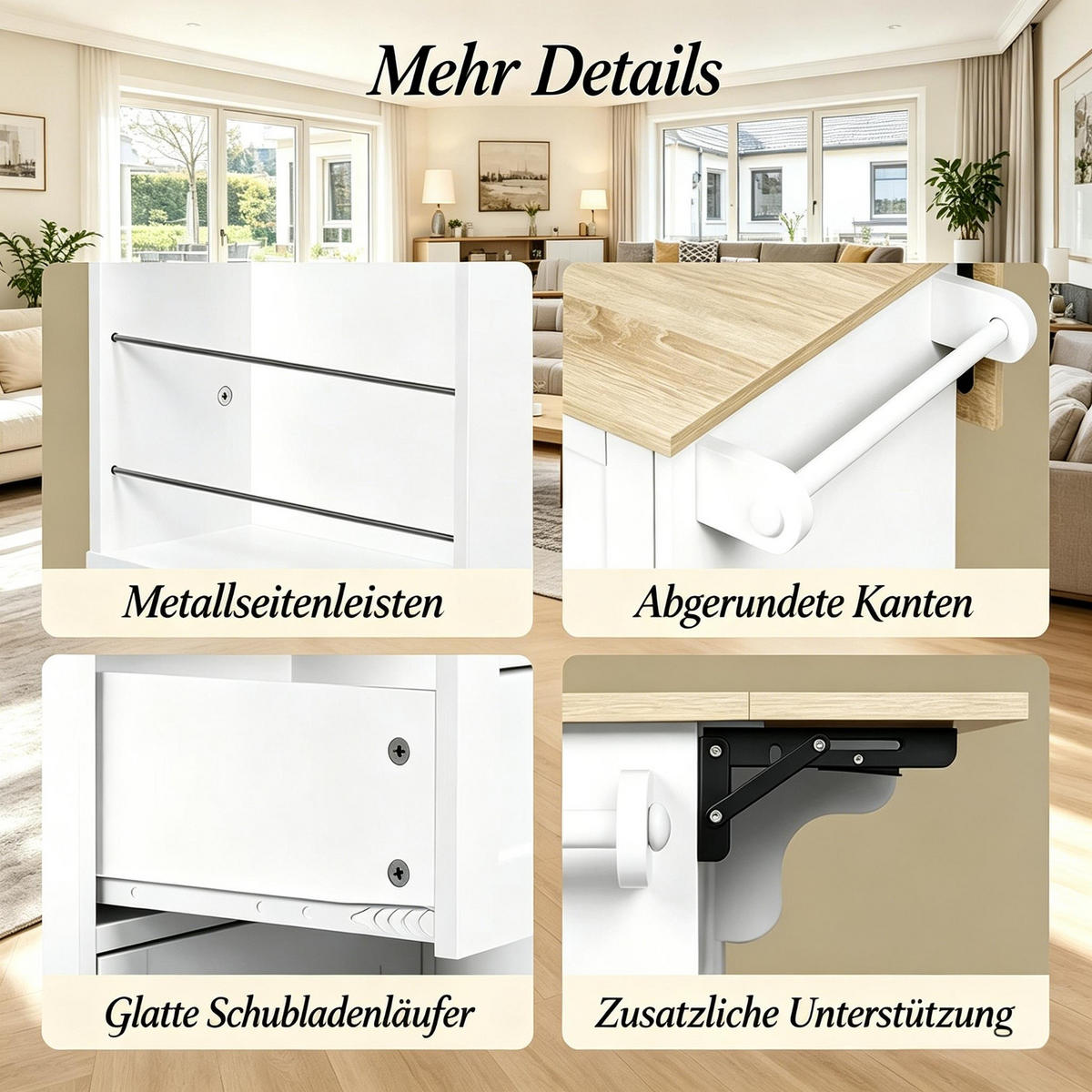 KÜCHENINSEL KLAPPBARE ARBEITSPLATTE, Spanplatte-Metall, Küche, 101/62/86 cm - Weiß, Holzwerkstoff (62/86/101cm) - Rolipo