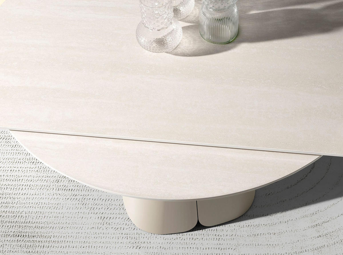 ESSTISCH Ausziehbarer runder aus Porzellanmarmor und sandfarbenem Stahl Ø130/80/76 cm - Sahara, Keramik/Stein (80/130/76cm) - ANGEL CERDA