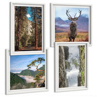 BILDER SET 4er Set - 50x50 cm & 40x60 cm Weißer Rahmen - Straße Wald Berge Hirsch Natur - Weiß, Kunststoff (50/50cm) - TULUP