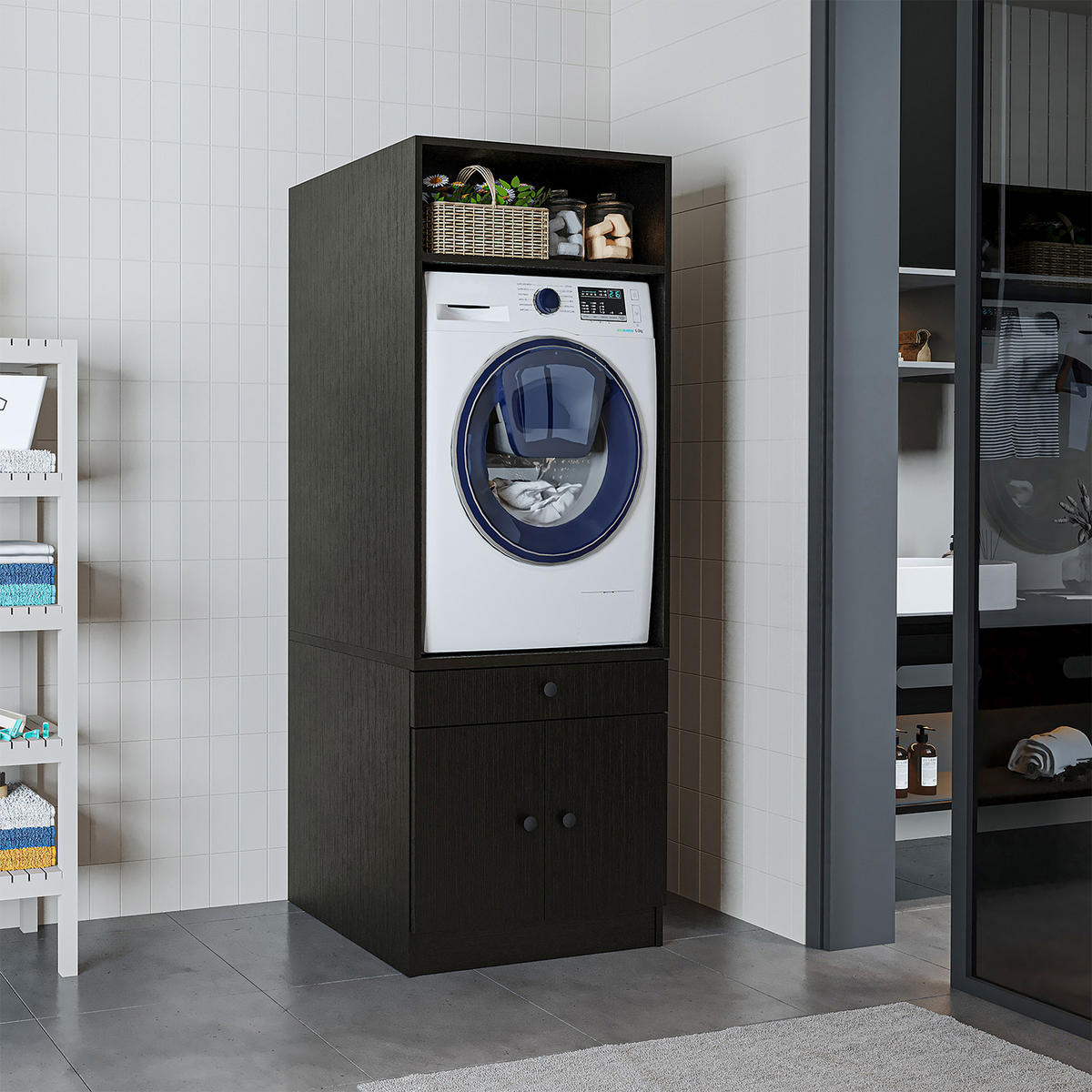 WASCHMASCHINENSCHRANK Serie 1 67cm Breit, 184cm Hoch - Schwarz, Holzwerkstoff (67/184/67cm)