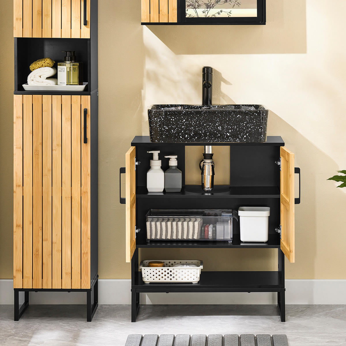 WASCHBECKENUNTERSCHRANK Schwarz - Schwarz, Holzwerkstoff (60/70/30cm) - SoBuy