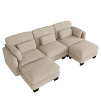 WOHNLANDSCHAFT U-Form 3-Sitzer mit 2 Hockern, DE-42686, Hellbraun - Hellbraun, Holz (253/88/143cm) - ComfortXL