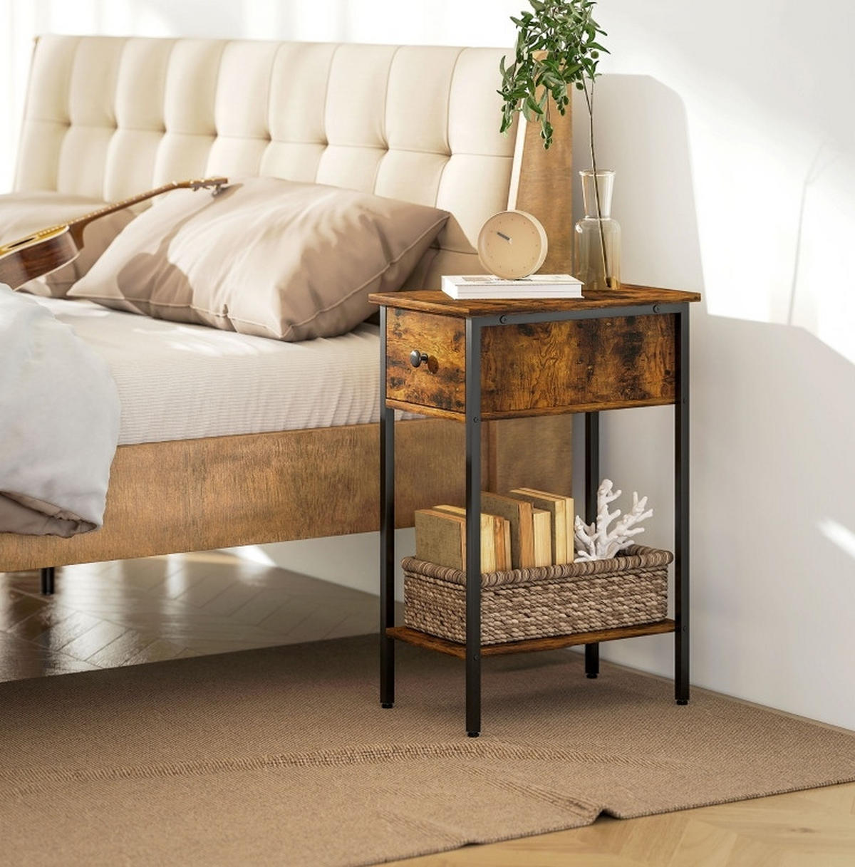 BEISTELLTISCH 25/39,8/58,2 cm in Braun/Schwarz mit Schublade und offenem Fach - Braun, Holzwerkstoff (25/39.8/58.2cm) - BEAOK