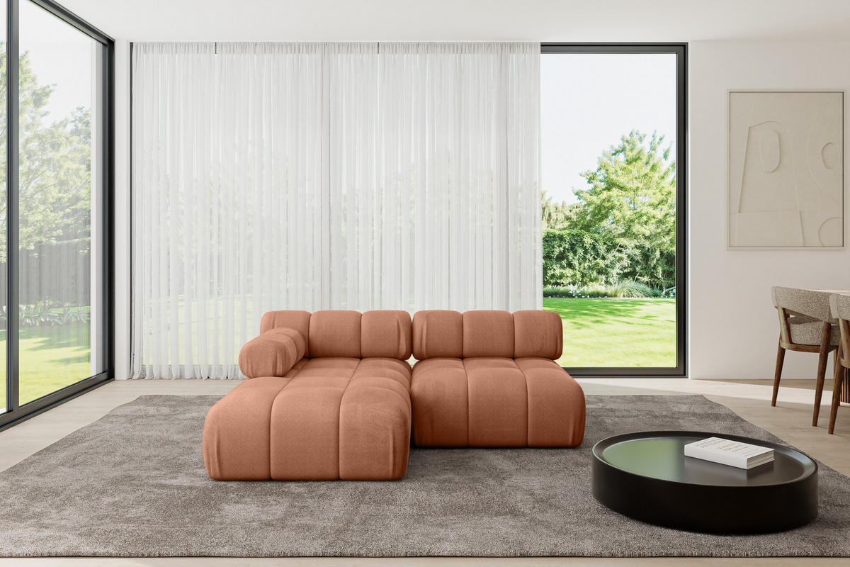 ECKSOFA modulares Sofa Razon-L1 - 190x160x70 cm Apricot Velours - Koralle, Holzwerkstoff/Textil (190/160cm) - ALTDECOR