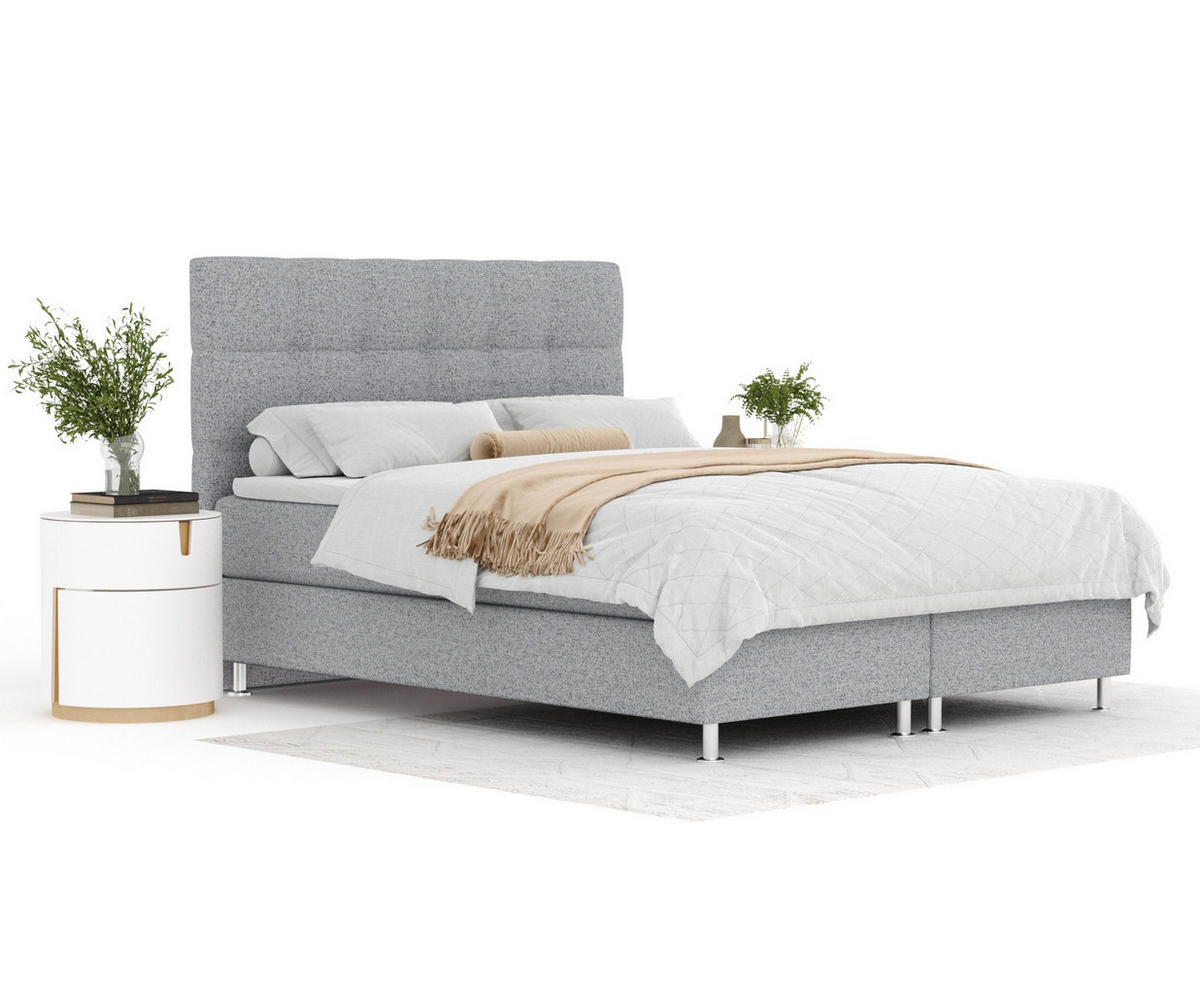BOXSPRINGBETT Chanton Grau 200/200 cm mit Latex-Topper - Silberfarben/Grau, Holz/Holzwerkstoff (200/200cm) - Maison de Reve