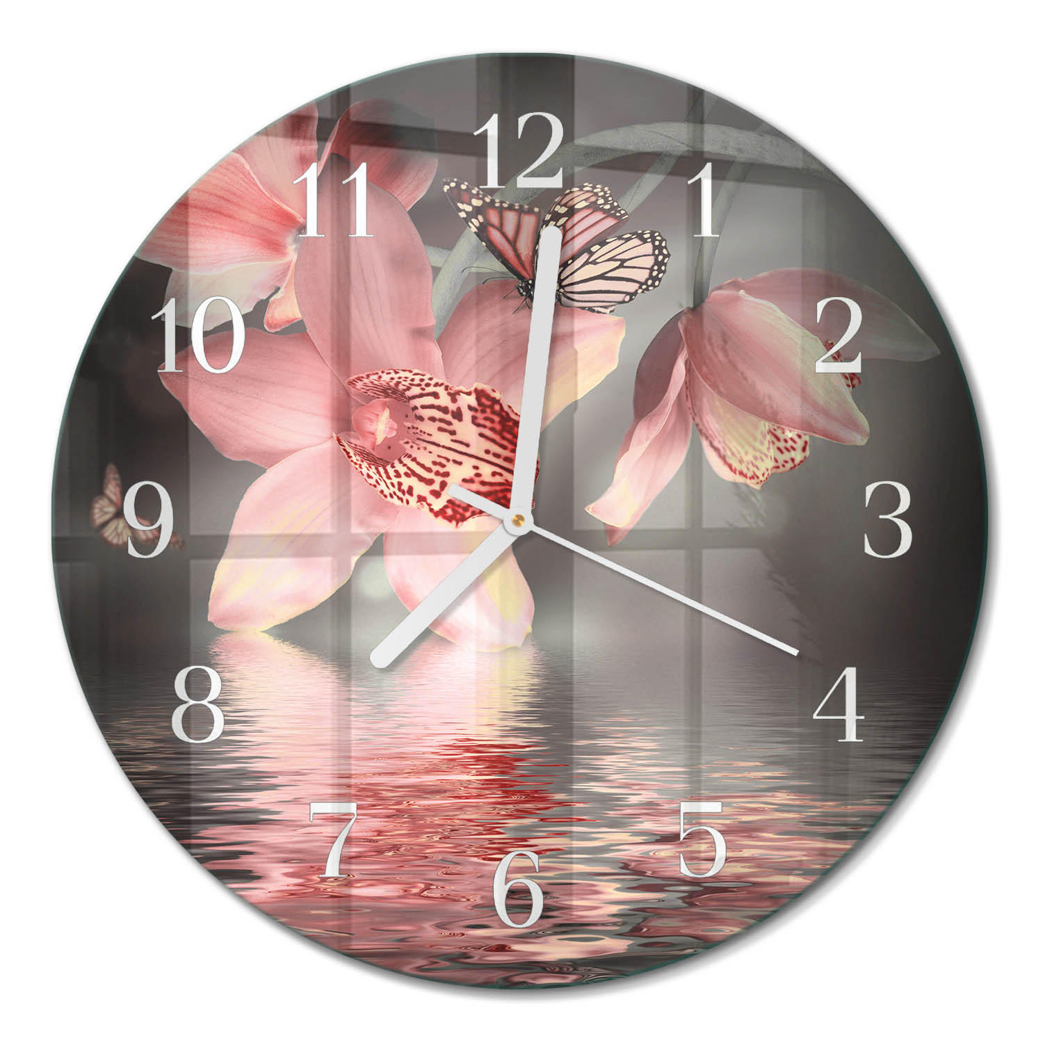 WANDUHR fi30 cm - Orchidee - Pink, Glas (30/30/0.4cm) - TULUP