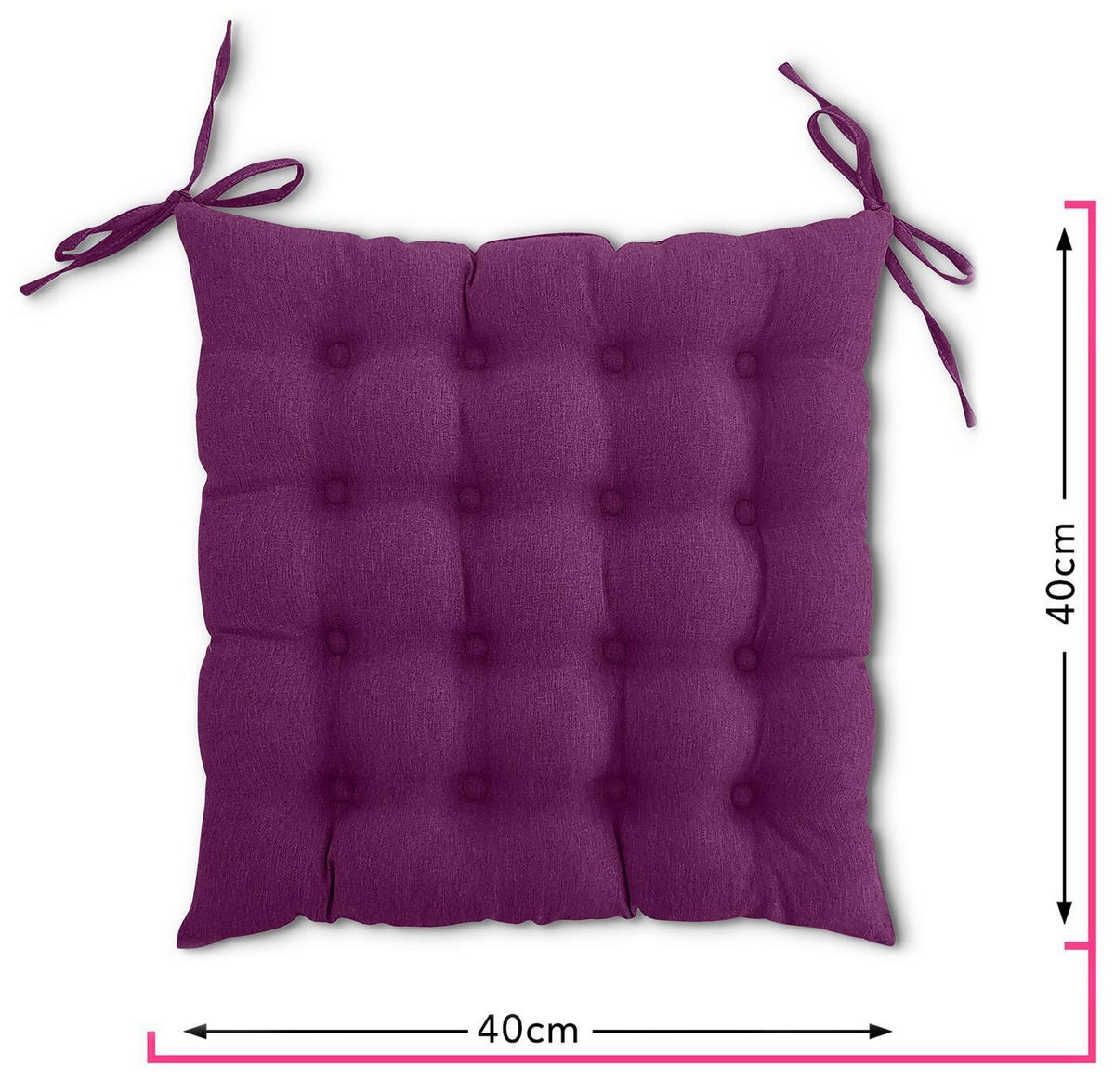 SITZKISSEN 2er Set 16-Punkt beere 40/40 cm mit Steppung und Halte-Bändern - Lila, Textil (40/40/4cm) - wometo