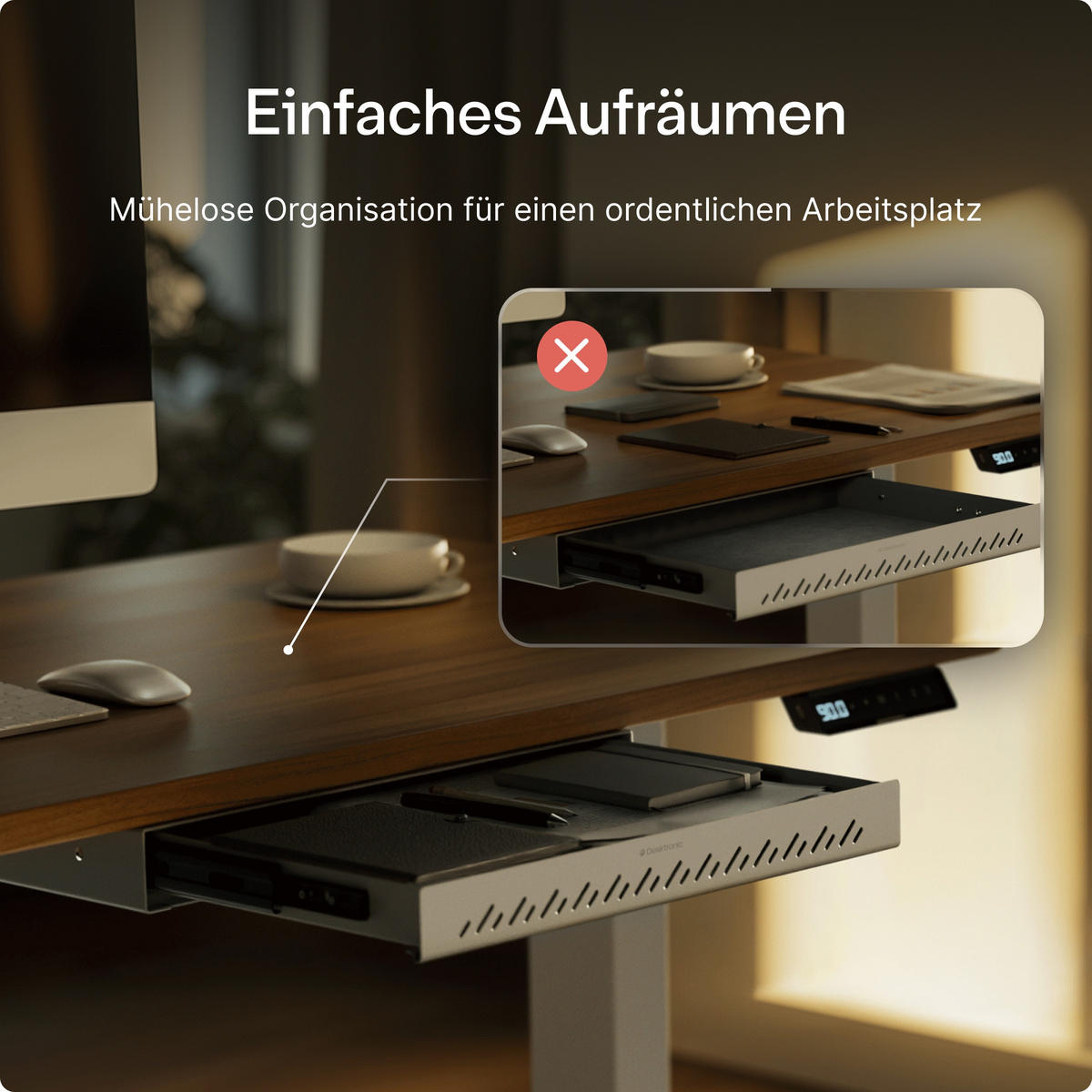 SCHUBLADEN-ORGANIZER unter dem Schreibtisch, 41x27x5cm Grau - Grau, Metall (41/27/5cm) - Desktronic