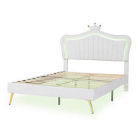 KINDERBETT aus Kunstleder 140x200 cm in Weiß mit LED-Beleuchtung - Weiß, Leder (140/200cm) - Modfu