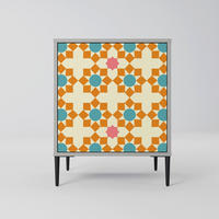 SIDEBOARD FLORAL DECOR, Grau, 57,5x42x72,5 cm, Schwarze Metallfüße - Multicolor/Schwarz, Holzwerkstoff/Metall (57.5/72.5/42cm) - SpaceRebels
