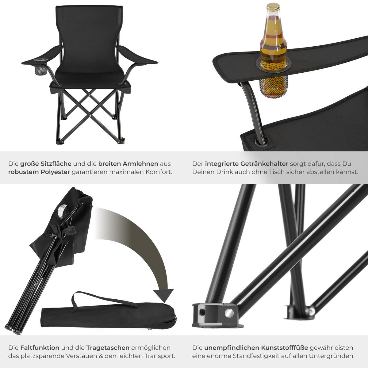 CAMPINGSTUHL 2er Set Gil, 80 x 48 x 84,5 cm, schwarz - Schwarz, Metall (48/84.5/80cm) - tectake