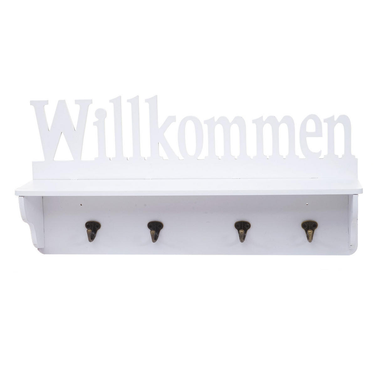 WANDGARDEROBE WILLKOMMEN 4 HAKEN Reinweiß - Weiß, Holz (60/30/13cm) - MCW