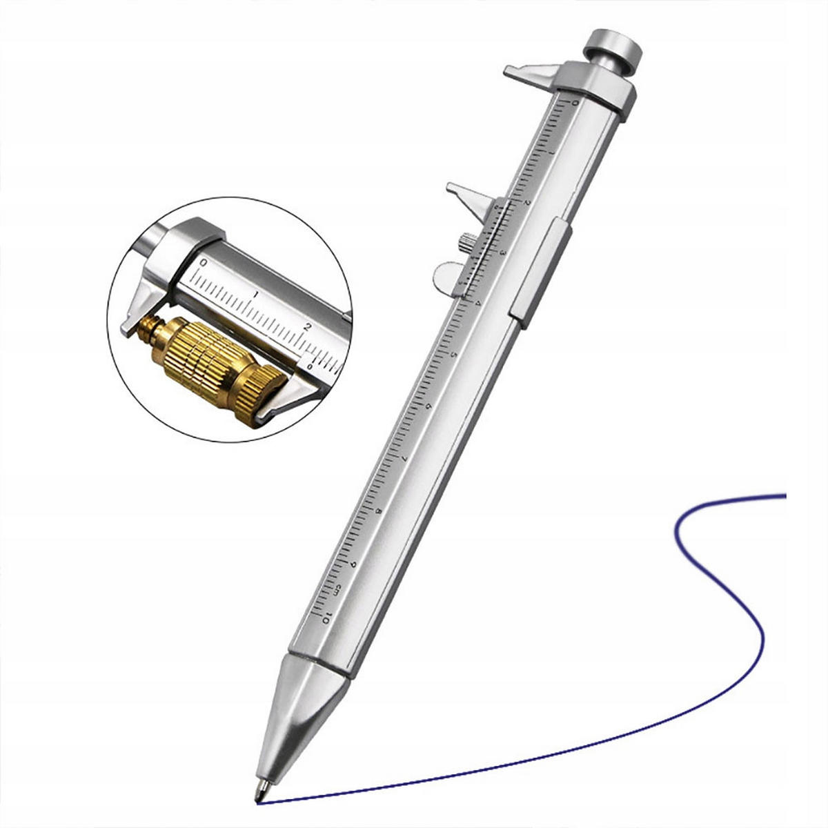 SCHIEBLEHRE 2-in-1, Stift mit Messskala, 0-100 mm, ±0,02 mm, 150 mm, Ersatzmine - Multicolor, Kunststoff/Metall (10/10/10cm)