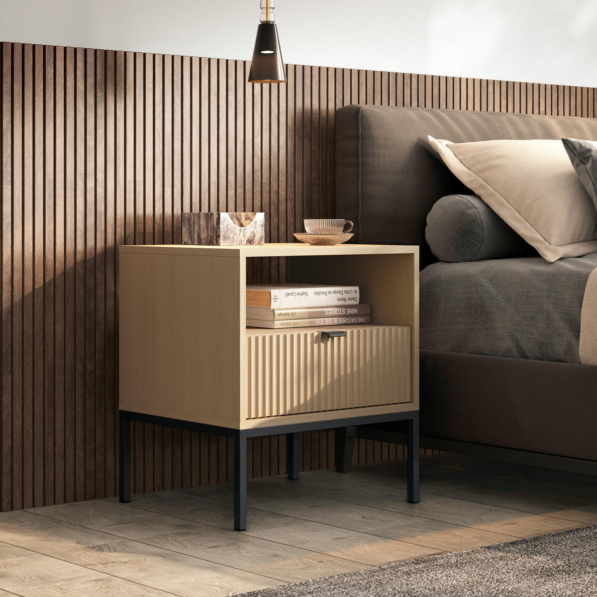 NACHTTISCH NANAIMO STO2 Profilierte Fronten Eiche Vicenza Eiche Vicenza - Eiche Artisan, Holzwerkstoff (54/56/39cm) - Komodee