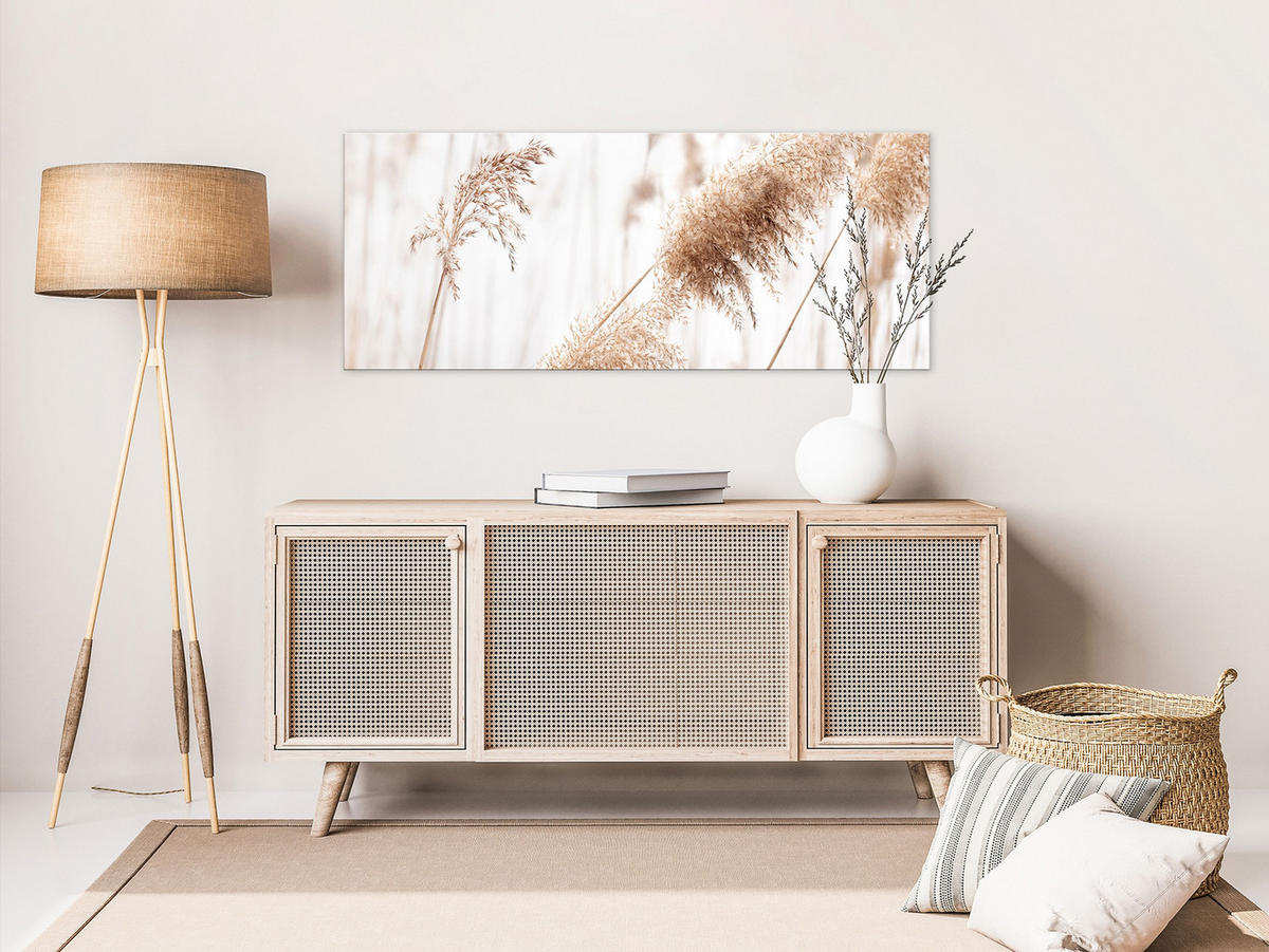 GLASBILD 125x50 cm Pampasgras beige weiß - Beige, Glas (125/50cm) - artissimo