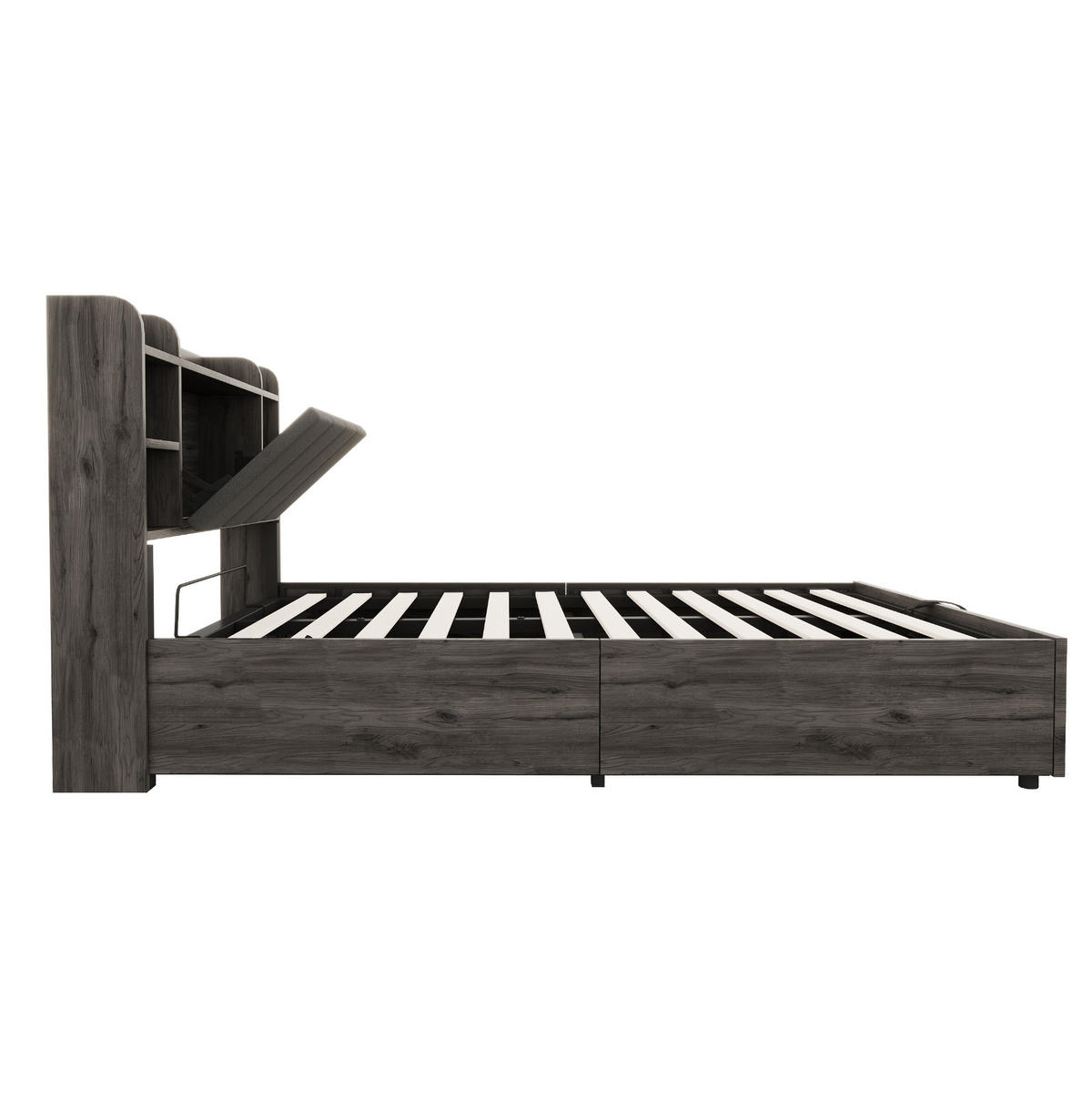 BETT 140/200 cm aus MDF mit USB-Anschluss, Stauraum, Grau - Grau, Holzwerkstoff (140/200cm) - OKMYHOME